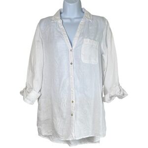Sigrid Olsen Womens Linen Button Up Top White Size Medium Lagenlook Coastal Boho